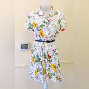Forever 21 Button Up Dress Floral Polka Dot 70s 90s Vintage Size Large
